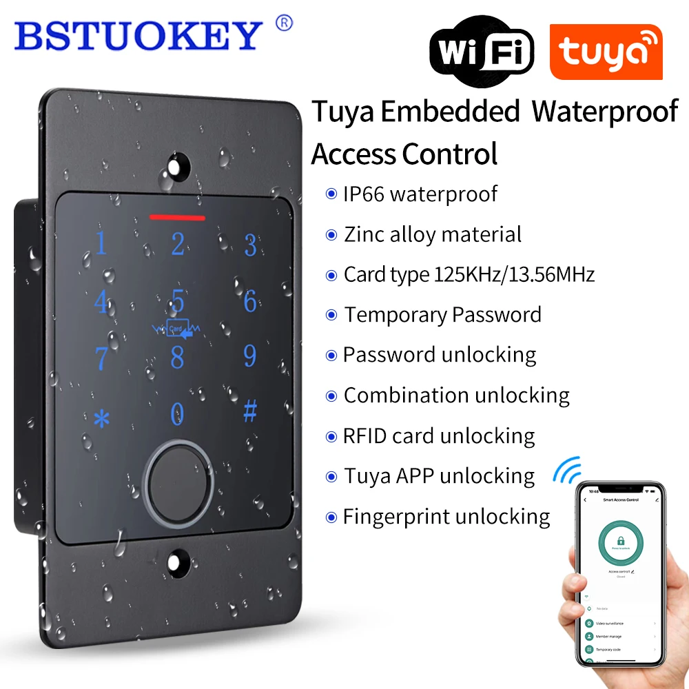 

WIFI Tuya Smart App Fingerprint Keypad RFID EM/IC Door Opener Metal Keyboard Standalone with Embedded Design Wiegand Controller
