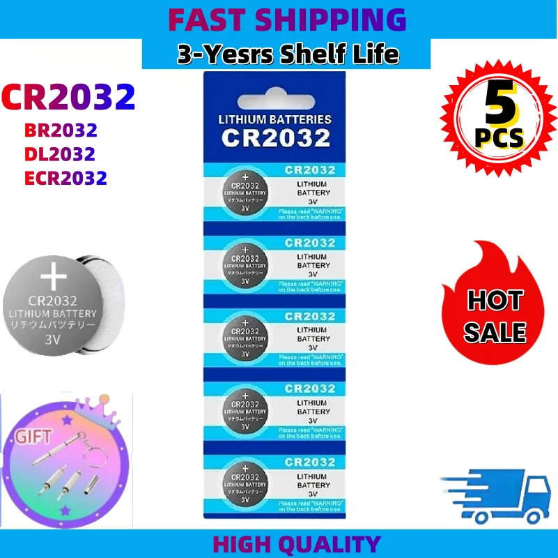 

5PCS CR2032 CR 2032 Button Battery Lithium Battery For Watch Toy Calculator Car Remote Control Button Coin Cell 3V