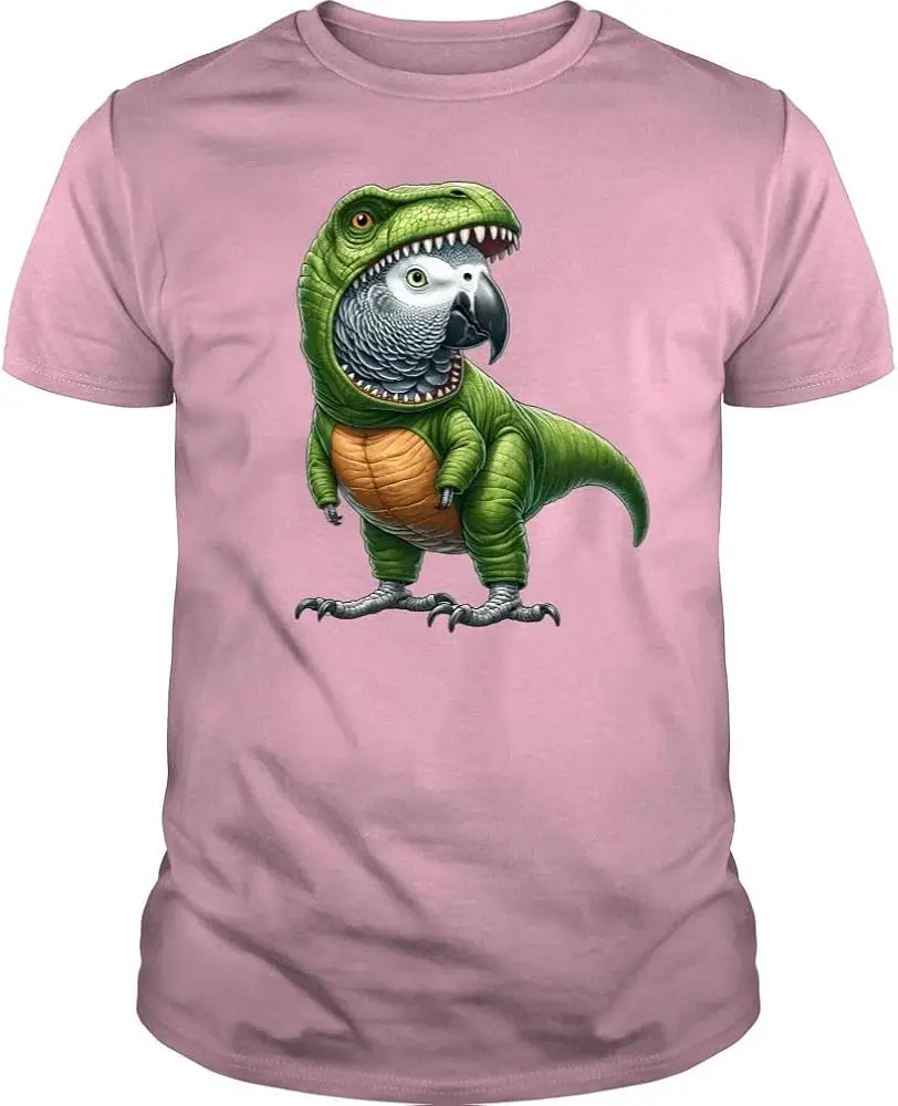 African Grey Parrot Wearing Dinosaur Outfit Funny Bird Lover  Anime Graphic T-shirtsY2K tops Unisex Summer Short Sleeve