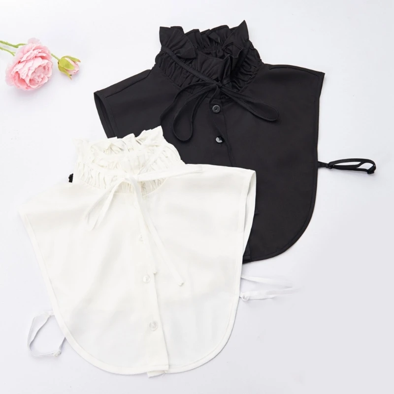 

Tie Flouncing Shawl Collar Elegant Sweet False Collar Detachable for Lady Delicate Pleated Collar Flouncing Tie