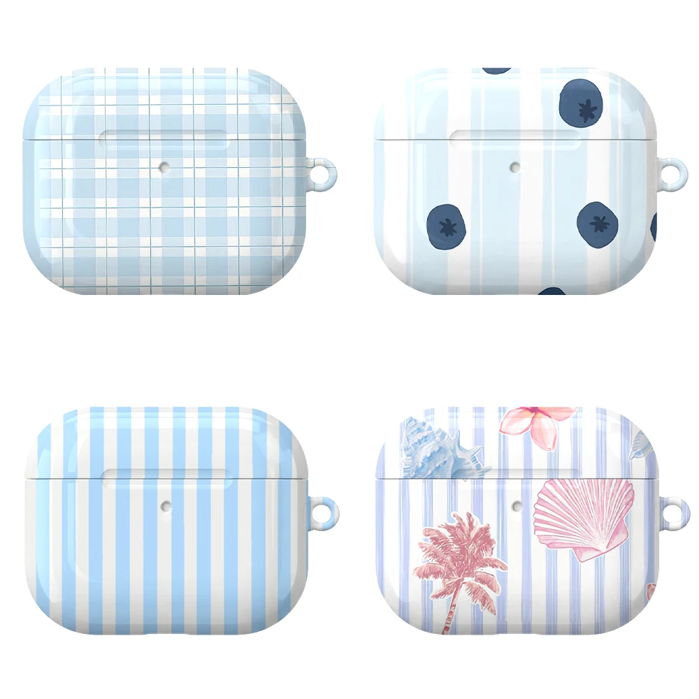 Cute Chic Blue Series Case Suitable for AirPods4 Pro3 Pro Hard Glossy Protective Case,Holiday Gifts for Friends Family