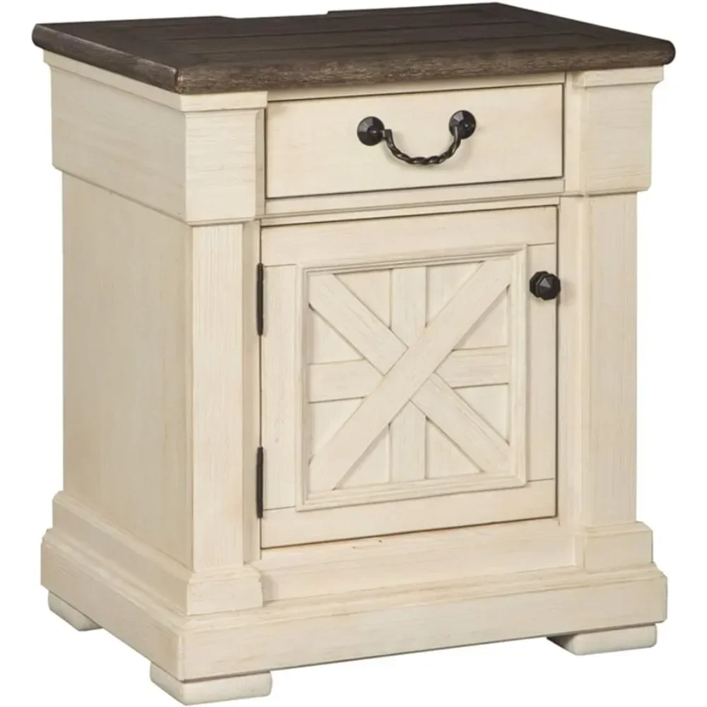 

Signature Design Farmhouse 1 Drawer Nightstand with Outlets & USB Charging Ports, Antique White