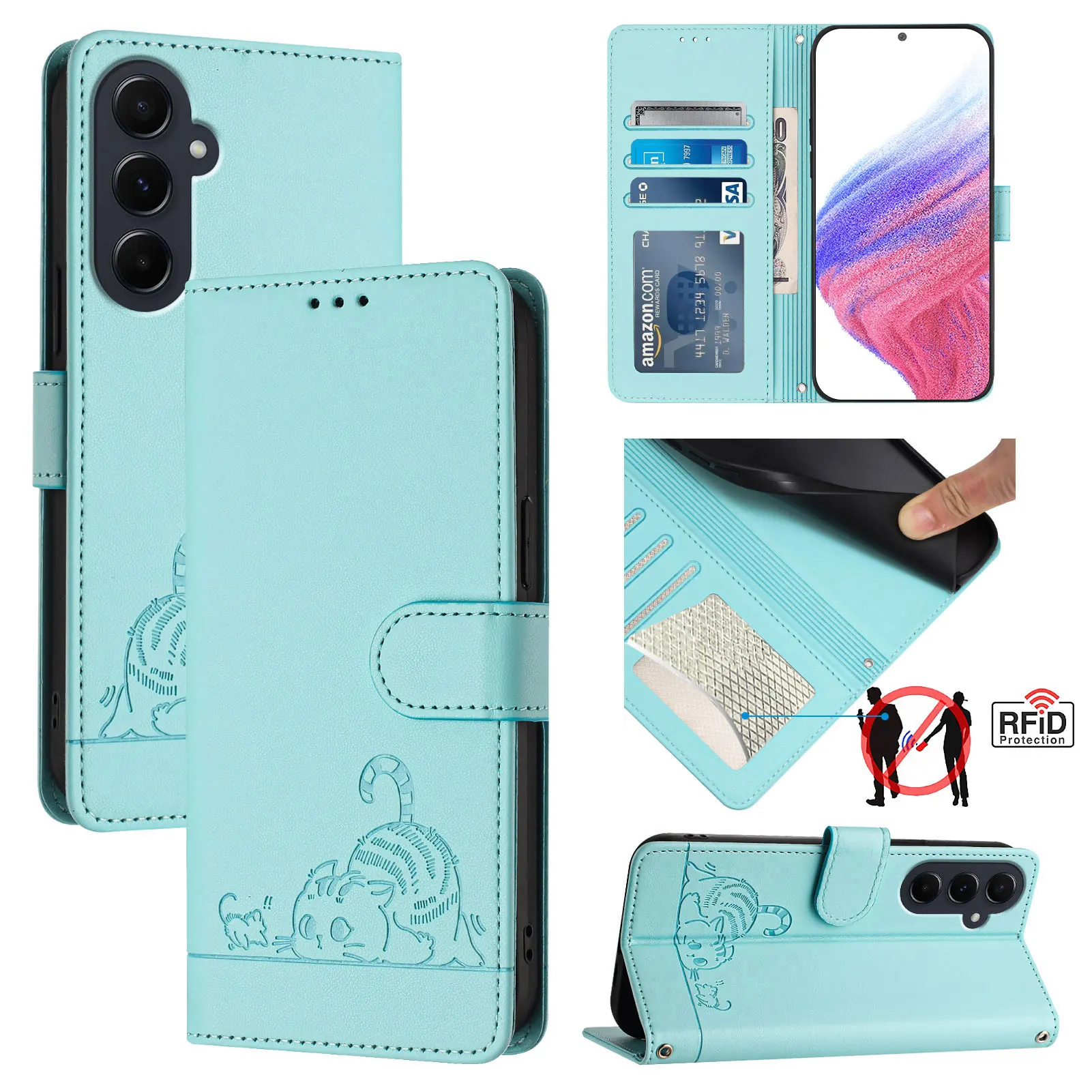 

Leather Cat Phone Case for Samsung Galaxy A55 A35 A54 A34 A52 A72 A52s A53 A33 A73 5G A40 A41 A42 A51 A71 4G Card Phone Cove