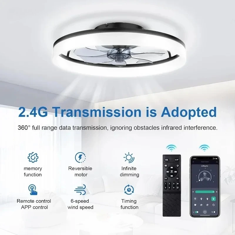 

tt Ceiling Fans with Lights and Remote, 20" Fandelier Ceiling Fan Flush Mount, 3000K-6500K Smart Bladeless LED Fan Light,