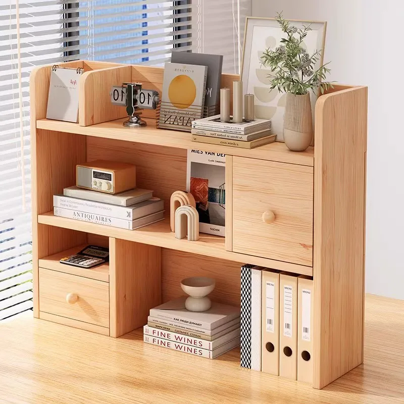 

Solid Wood Desktop Shelf Adjustable Mobile Bookshelf Student Small Storage Bookcase Organizing Storage Rack