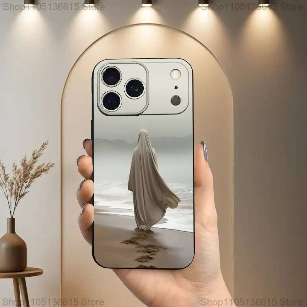 무슬림 아랍 소녀들을 위한 아이폰 17,16,15,14,13,12,11 플러스, 프로 맥스, XS, X, XR, SE, 미니, 8, 7용 소프트 실리콘 블랙 케이스