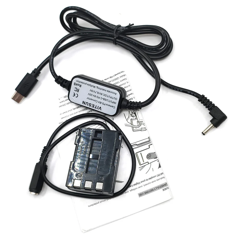 Conversor USB Tipo C USB-PD para Cabo de Alimentação + Acoplador DC DR-700 DR-20 Bateria Falsa NB-2L para Canon G9 S45 S50 S55 S60 S70 S80 400D