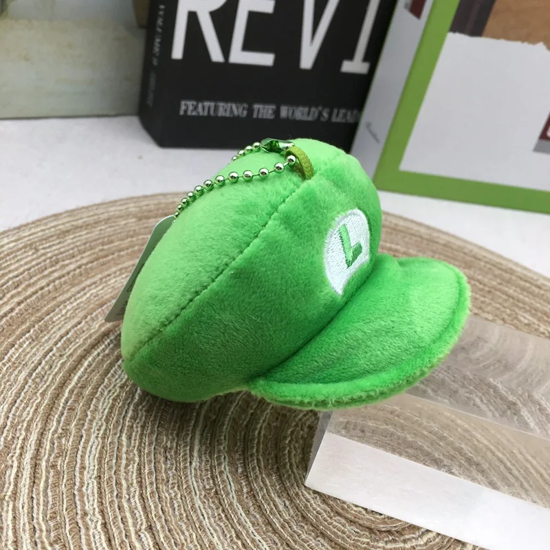 4inch=9cm Red Green Super Bros Hats Plush Keychain Mary Luigy Caps keyring Game Peripheral Doll Pendant Cosplay Accessories Gift view 6