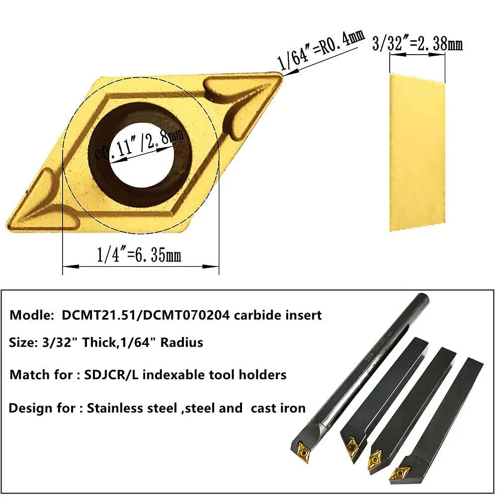 20pc CCMT21.51 CCMT060204 DCMT21.51 DCMT070204 Carbide Turning Inserts Mutilayer Coated for Lathe Turning Tool Holder Boring Bar