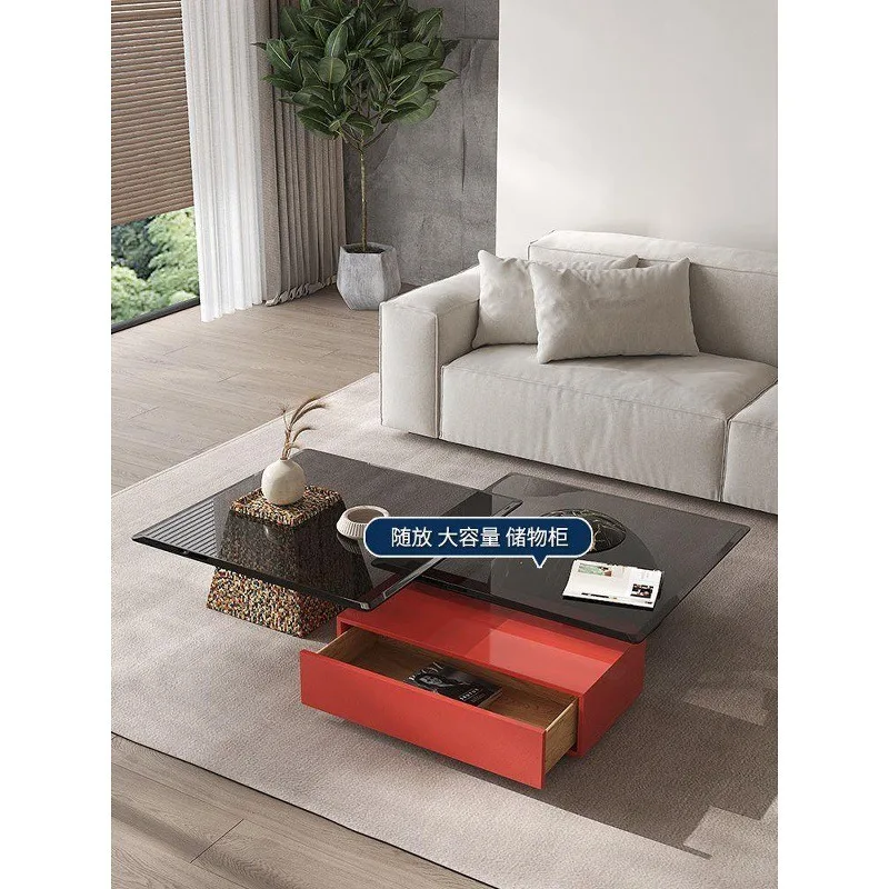 Light luxury modern minimalist glass coffee table small apartment high-end Italian Nordic ins bright rock slab gray coffee table