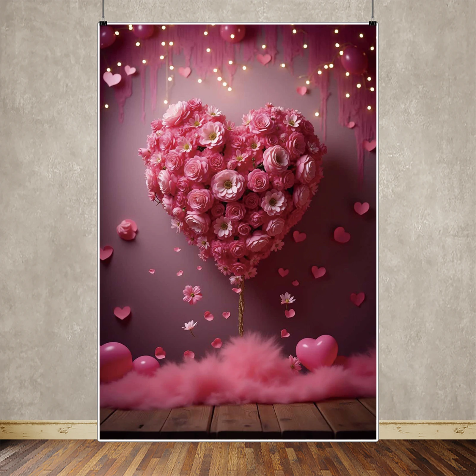 MOON.QG Valentine's Day Photography Backdrop February 14 Red Curtain Heart Petals Background Women Photo Studio Photocall Props