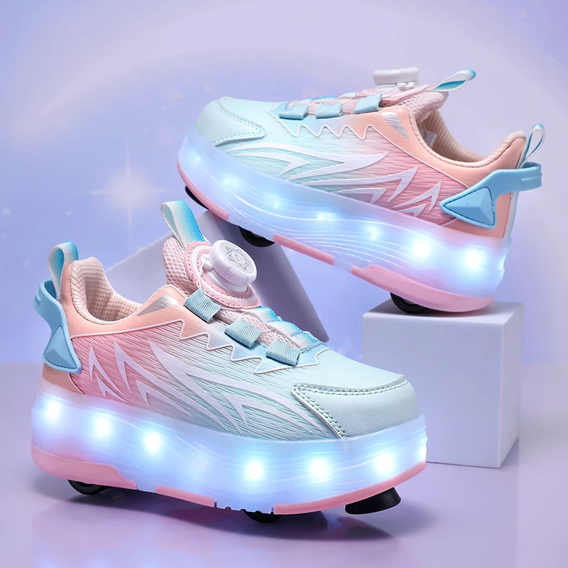 Heelys lumineux à 4 roues pour enfants (6-12) : chaussures à roulettes pour filles, patins à roulettes pour étudiants garçons