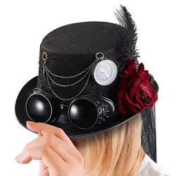 Gothic Hat Steampunk Hat Gothic Steampunk Top Hats With Goggle Gothic Gears Steampunk Top Hats With Rose Flower Feather And