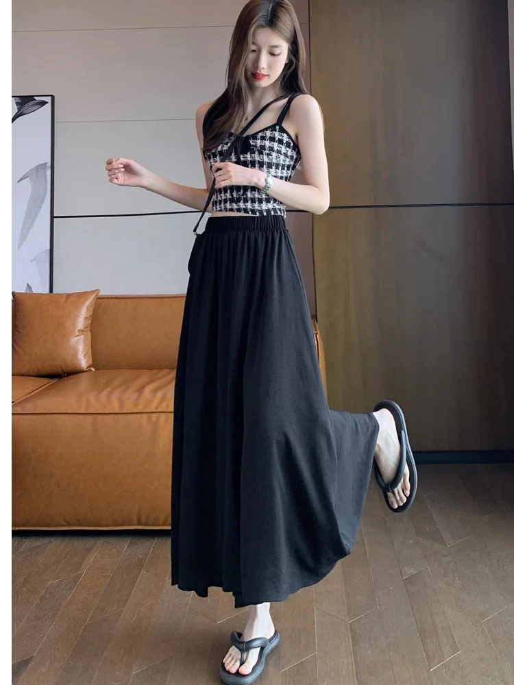 Ice Silk Wide Leg Pants Skirt Women's Summer New High Waist Draped Casual Japanese Style Lazy Wind Sembach Slimming Half Skir...