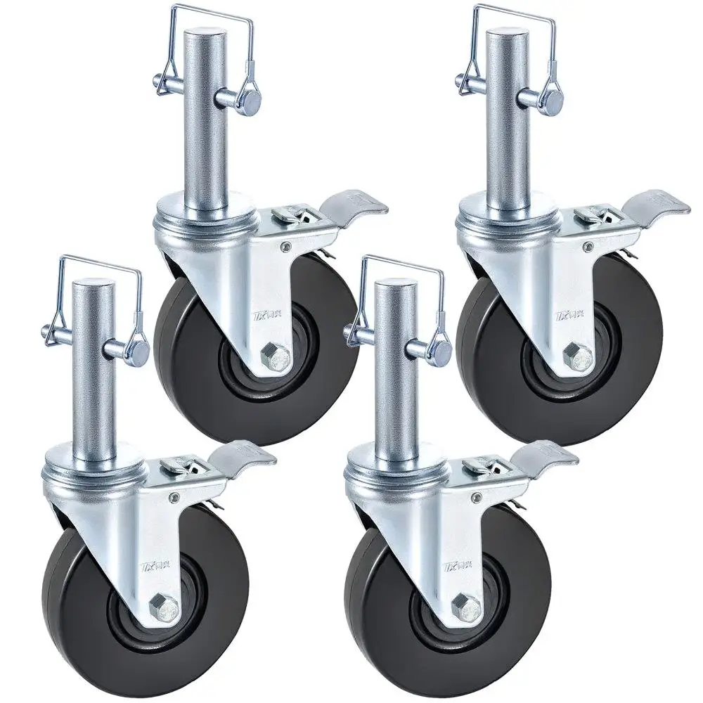 

5 Heavy Duty 4-Pack Scaffold Caster Wheels 1 Solid Stem Dual Lock Rubber 280LB Capacity