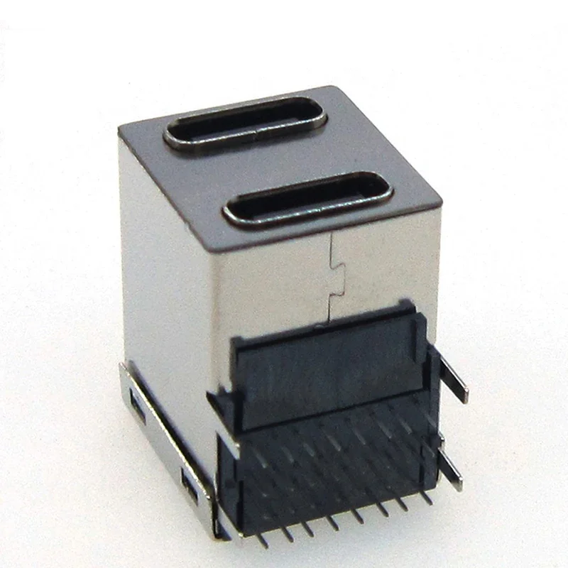 1pcs Type-C  16+16Pin female seat double-layer dual port curved plug-in board with full coverage straight edge 32Pin