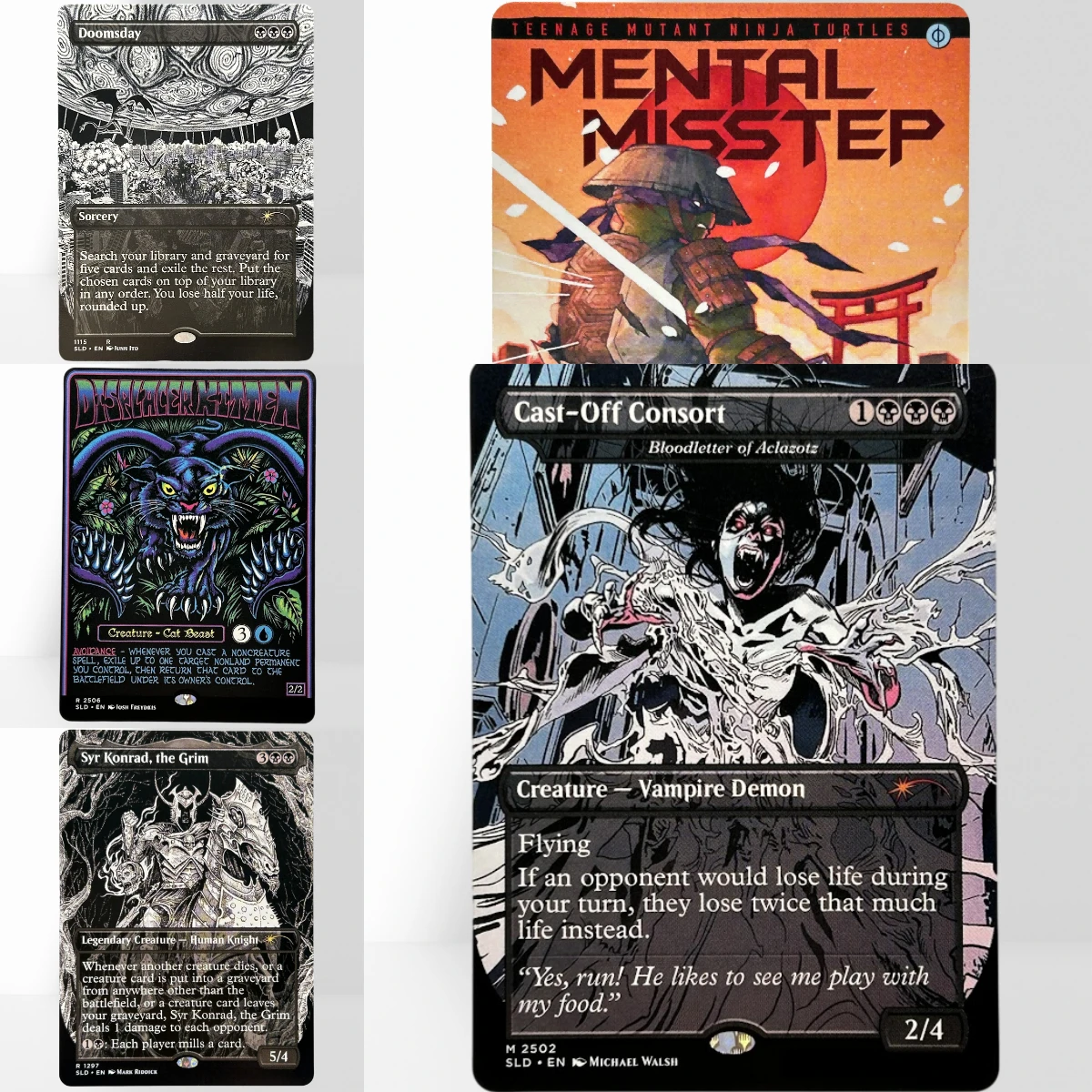 SLD HOLO46-40-1 TCG Proxy Mágico Mental Misstep Displacer Kitten Doomsday Cartulina Negra Alemana