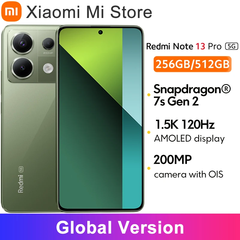 Global Version Redmi Note 13 Pro 5G Snapdragon® 7s Gen 2 Smartphone 200MP OIS Camera 1.5K 120Hz AMOLED display 67W Charging