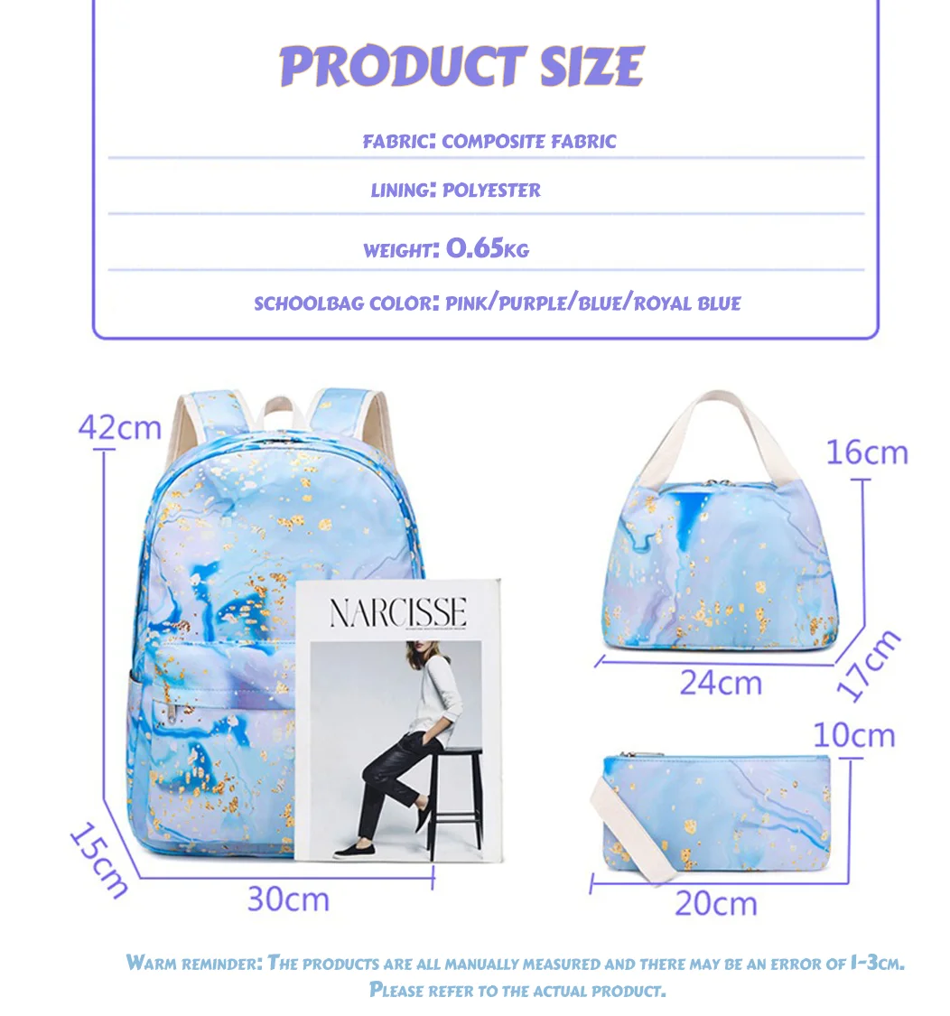 Lilo Stitch Backpack Set para Meninas, Kids Pen Lunch Bags, Mulheres Bookbag, Adolescentes Schoolbags, Viagem Laptop Backpack, 3Pcs