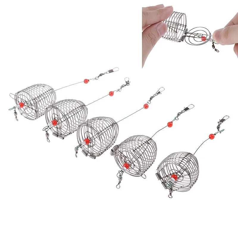 5PCS Nesting Device Nesting Cage Bait Cage Fishing Bait Cage Stainless Steel Metal Fishing Bait Cage Fishing Gear Accessories