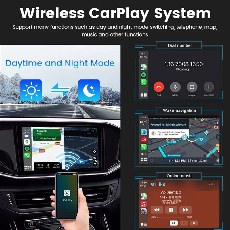 Wireless Carplay อะแดปเตอร์แบบพกพารถเชื่อมต่อระหว่างกันรถนําทางสมาร์ทกล่องสําหรับ Apple Wireless Carplay Dongle