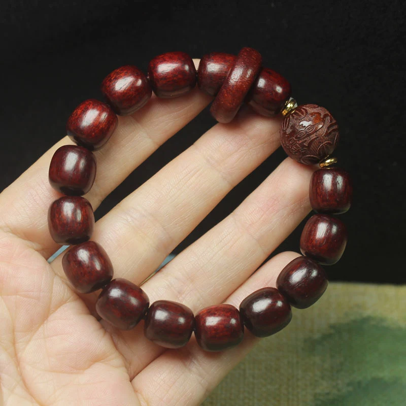 

Zambian Rosewood Blood Sandalwood Old-Style Bead Bracelet with Loop Design, Unisex Buddhist Prayer Beads, Pixiu Ornament