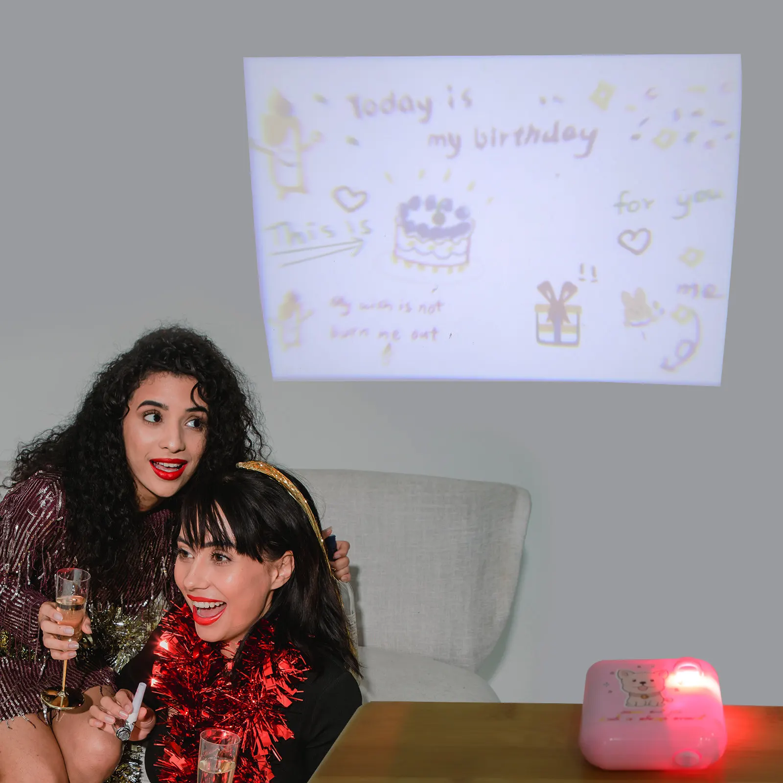 Birthday Party Projector Light Fine Workmanship ABS Projection Lamp Clear Uniform Pattern Large Distance Coverage Photo
