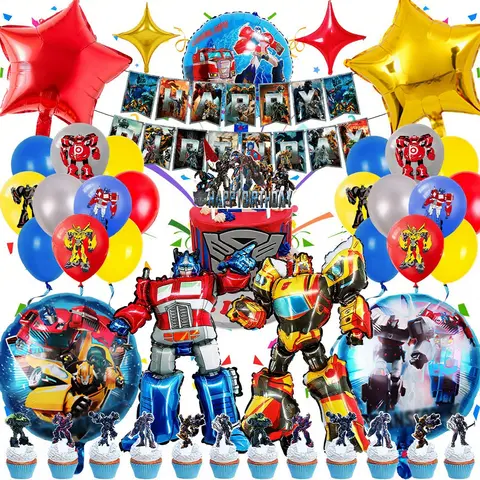 47Pcs Transformers Party Supplies, Transformers Birthday Decorations Set-Optimus Prime Balloons, Bumblebee Aluminum Foil Balloons, Happy Birthday Banner, Cake Cupcake Toppers