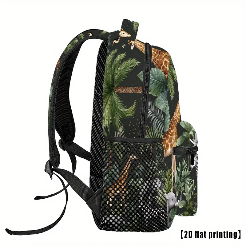 Jungle Safari Animal Print Backpack Giraffe Elephant Zebra Design Lightweight School Travel Daypack for Kids Nature Lovers