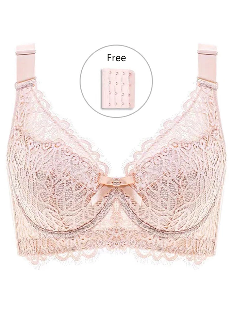 Plus Size Full Coverage Lace Womens Embroidery Push Up Minimizer Bra Female Lingerie Big 75 80 85 90 95 100 105 C D E F G H I J