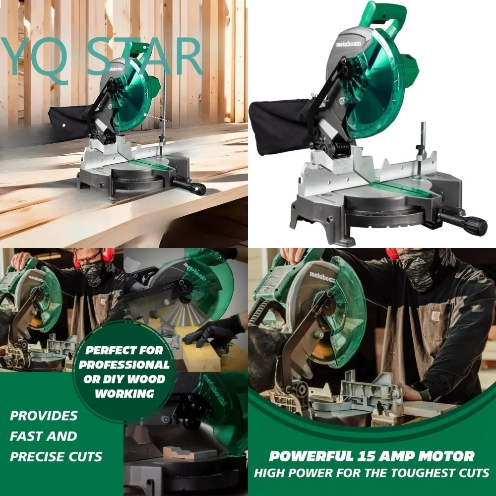 Sierra ingletadora compuesta de 10 pulgadas para herramientas eléctricas Metabo HPT, sierra de mesa para carpintería con motor de 15 amperios, máquina de corte de precisión para