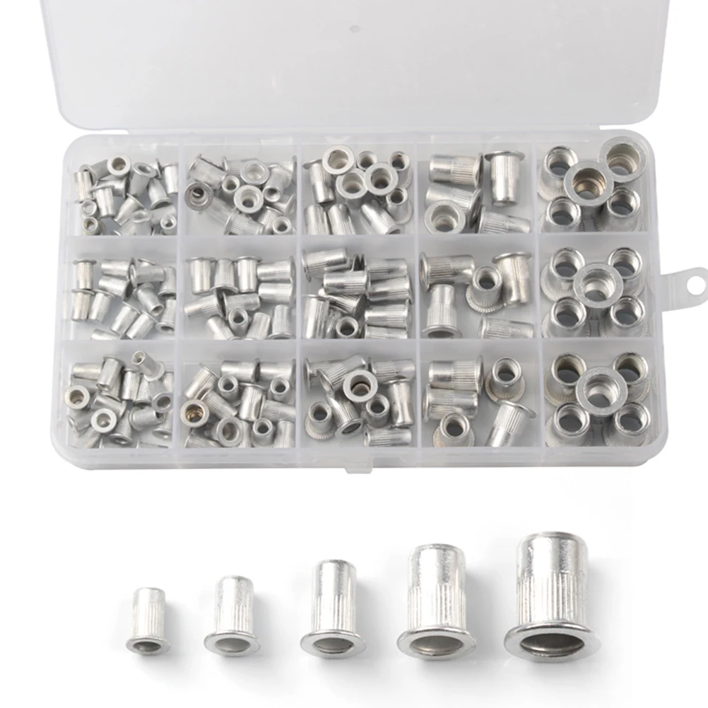

150pcs Aluminum Rivet Nuts Flat Head Zinc Plated Hollow Blind Fasteners Steel Plastic Fiberglass Easy Assembly Hardware Fittings