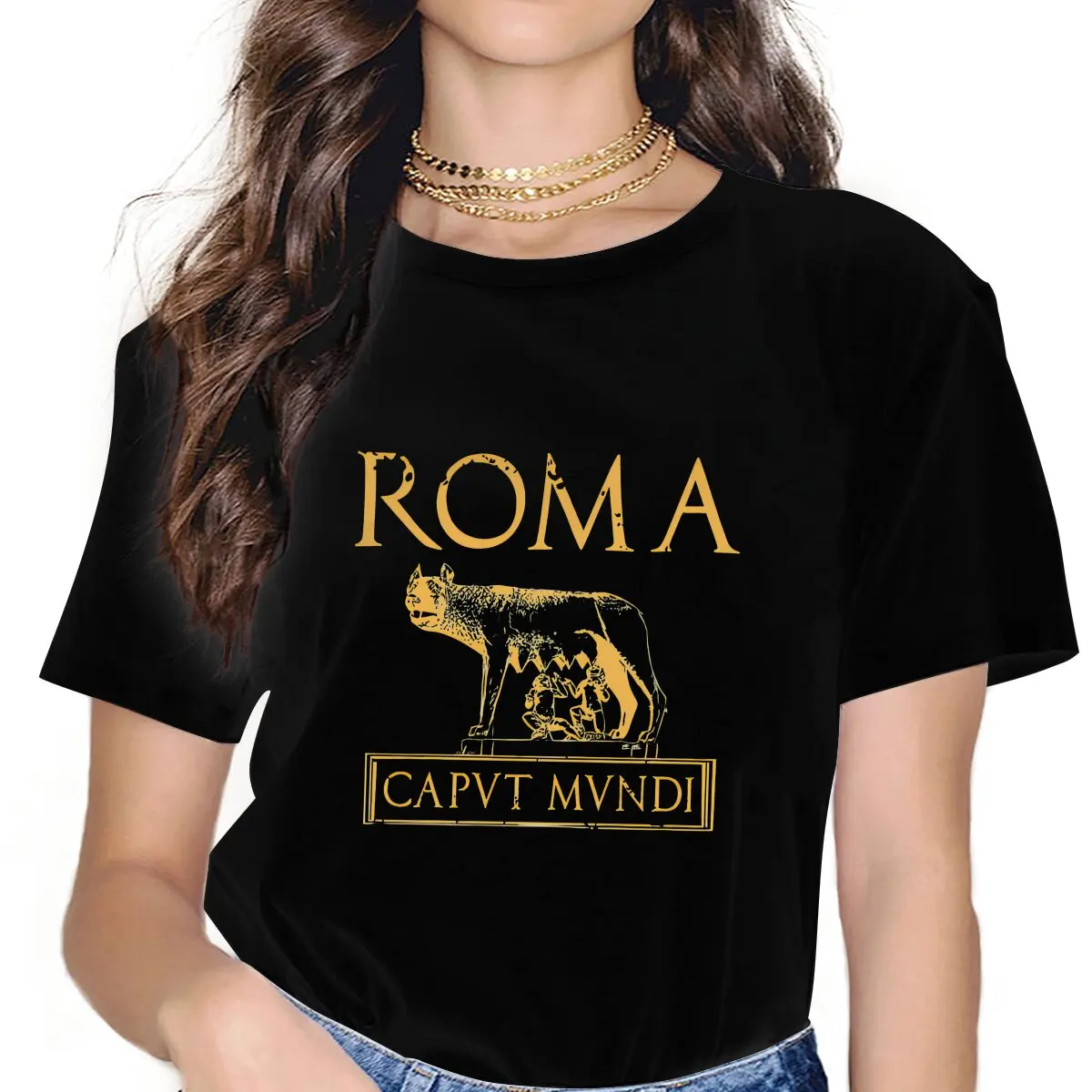 Roma Caput Mundi 여성용 캐주얼 폴리에스터 티셔츠, 고대 로마 스타일 스트리트웨어, 레저 티셔츠