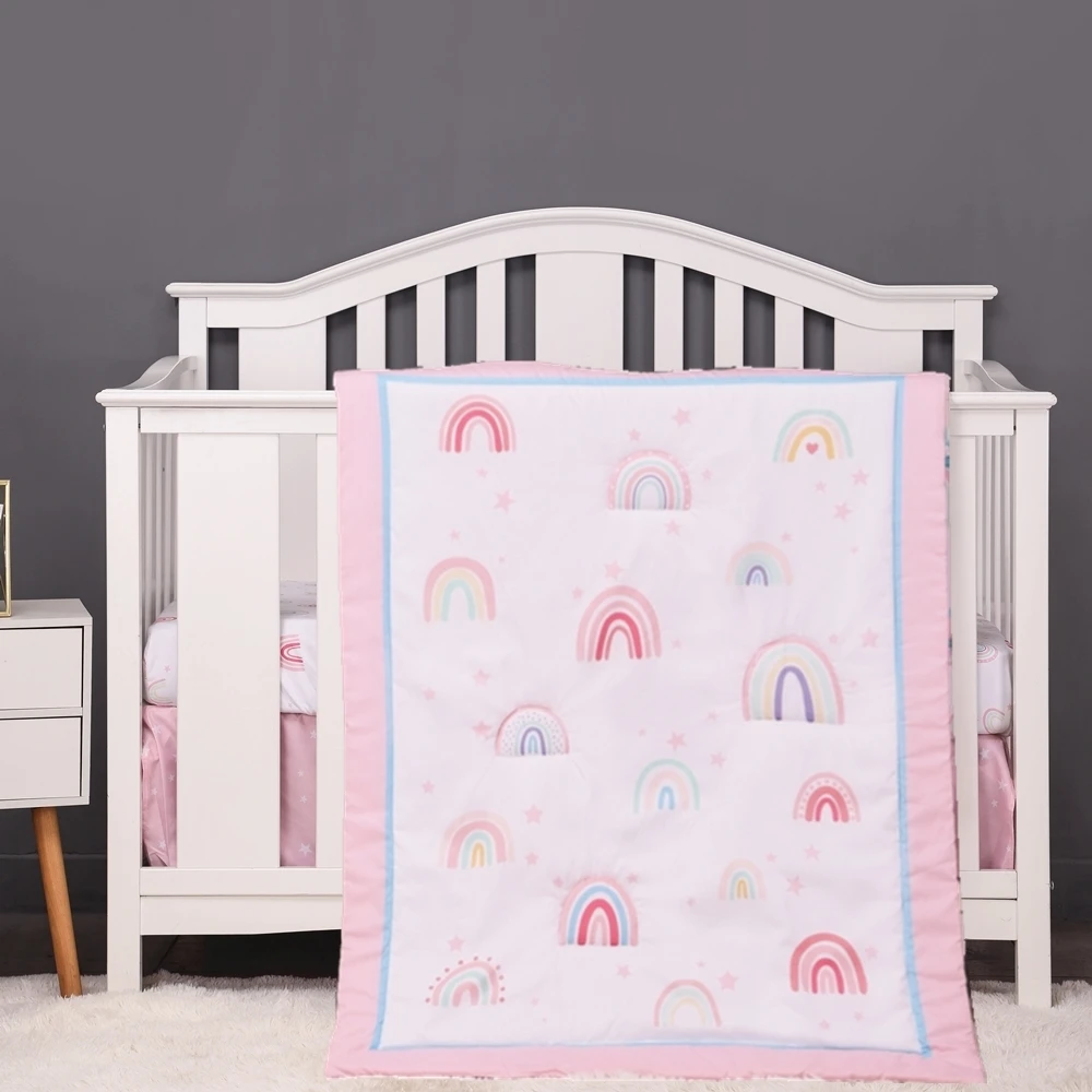 

3Pcs Rainbow Baby Girl Boy Nursery Crib Bedding Set Nursery Crib Sets (Comforter Fitted Sheet Crib Skirt)