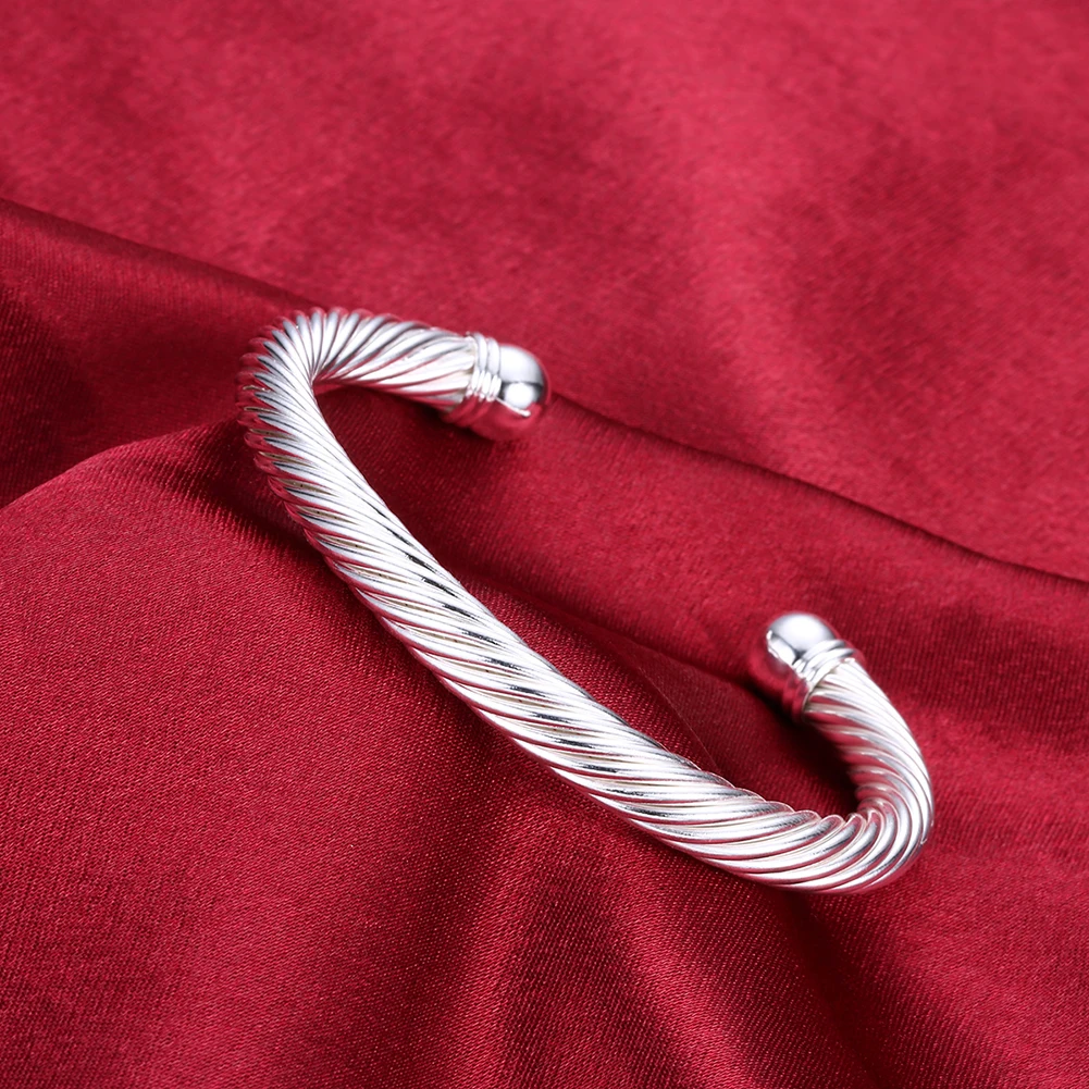 

Fine 925 Sterling Silver Bracelets elegant twisted wire bangle for Women Fashion Party Wedding Jewelry Christmas Gift