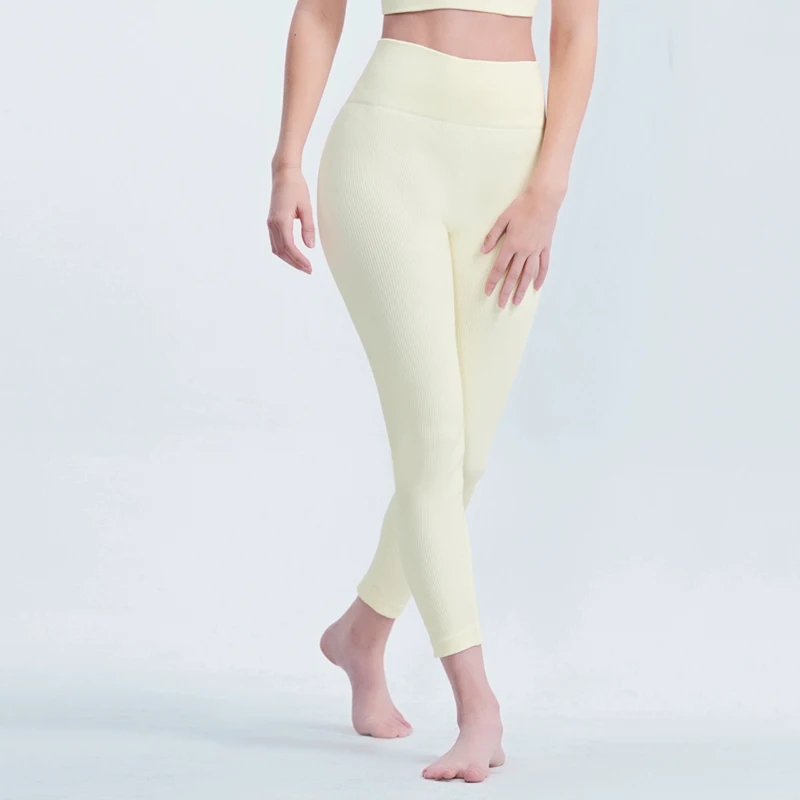 

L Women's Yoga Pants Leggings Ribbed Solid High-Waisted Tummy Control Seamless Soft Yoga Gym outfit yoga pants for women leg training