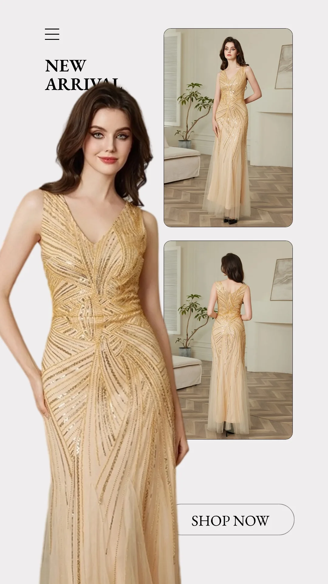

MISICHAO Champagne Gold Sleeveless V Neck Sequin Evening Dress - Art Deco Elegant Glitter Tulle Formal Gown for Wedding Par