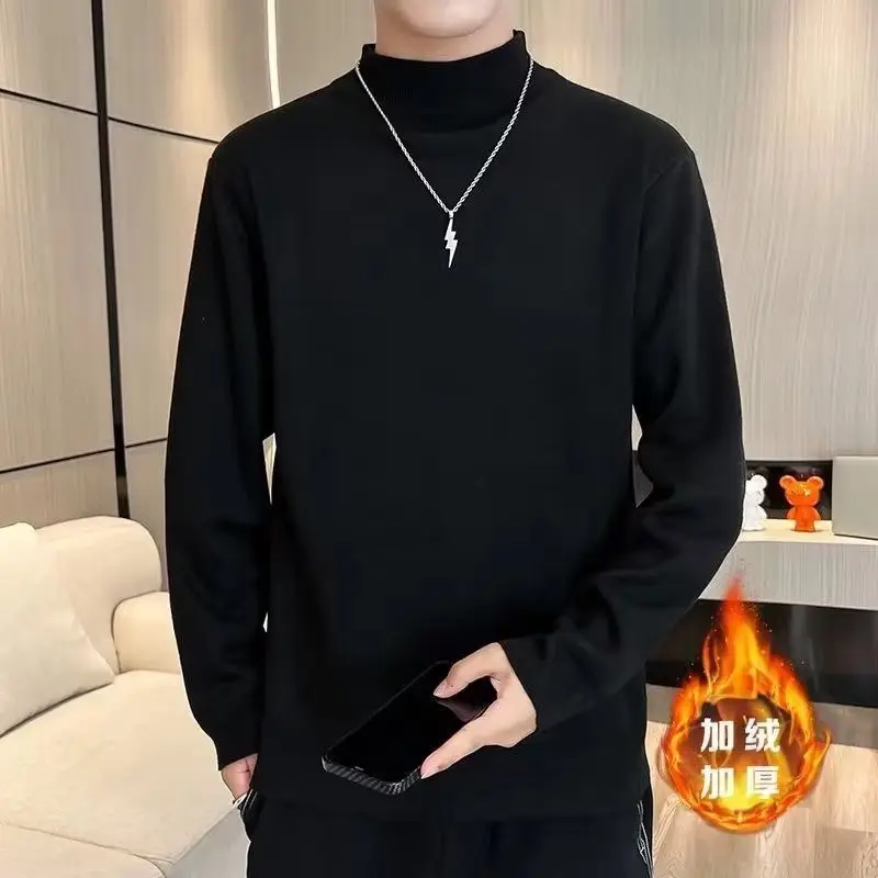 2023 Autumn Winter New Pullovers Half High Neck Men's Casual Loose Korean Edition Trendy Solid Color All-match Thick Sweaters