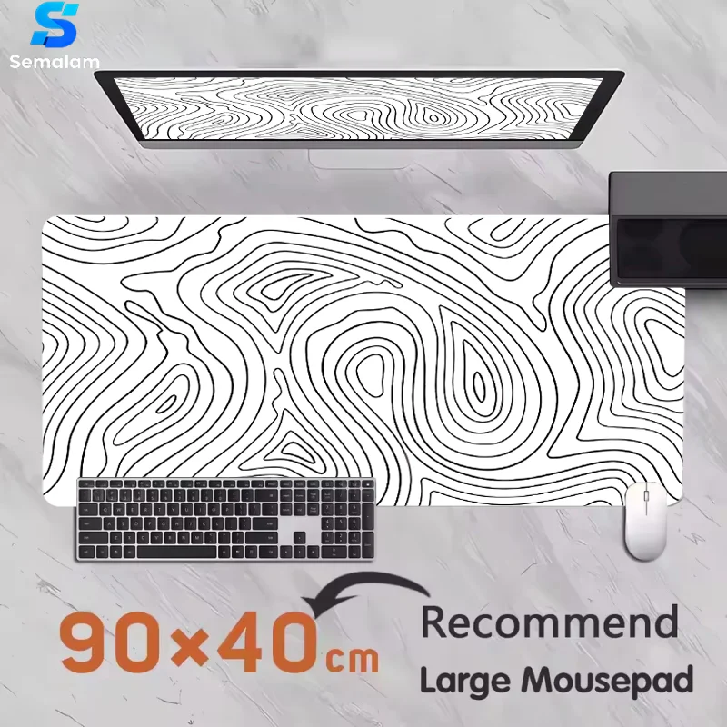 

Большой игровой коврик для стола XXL, бело-черный в полоску, с нескользящей резиновой основой, прошитыми краями, увеличенный, для ПК и офиса