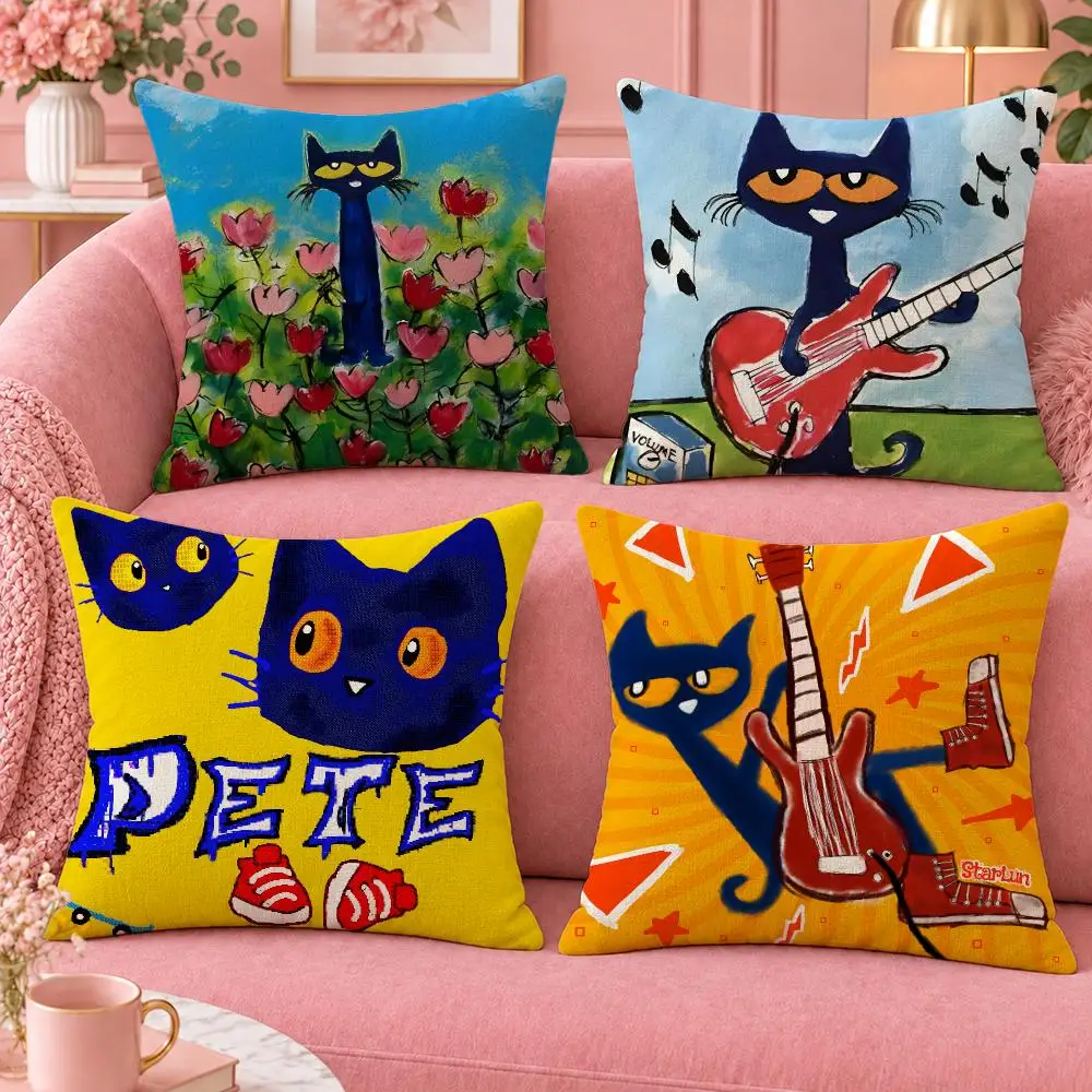 Book Kids Music Pete the Cat Cushion Cover Cute Cartoon Throw Pillow Cover Soft Plush Cushion Cover Sofa Bedroom Home Decor