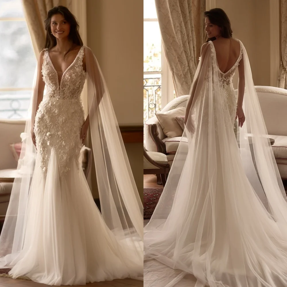 

Customized Temperament White Organza Wedding Dress Exquisite V-neck Spaghetti Straps Bridal Party Dreamy Backless Bridal Gowns