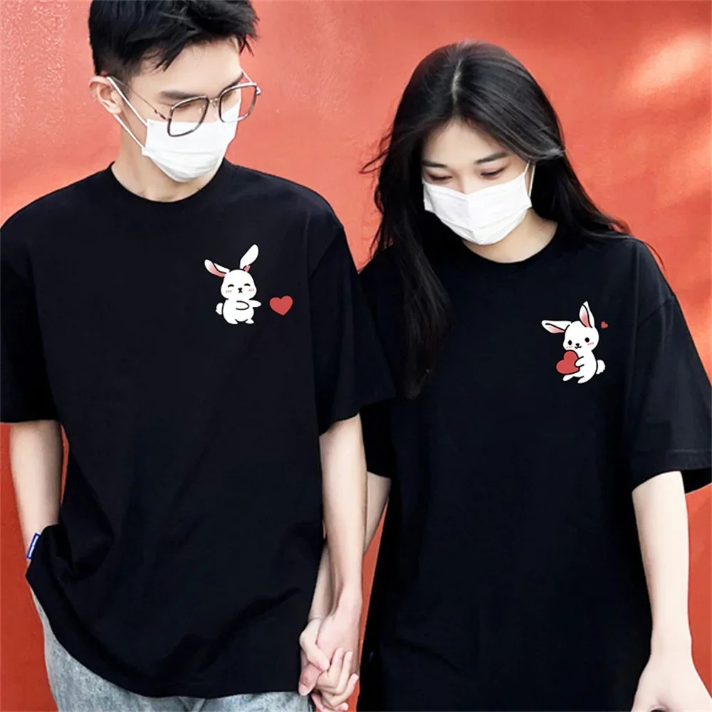 Summer Fashion Cartoon Love Rabbit Couple T-Shirt for Boyfriend Top Quality Men Women Short Sleeve Tshirt