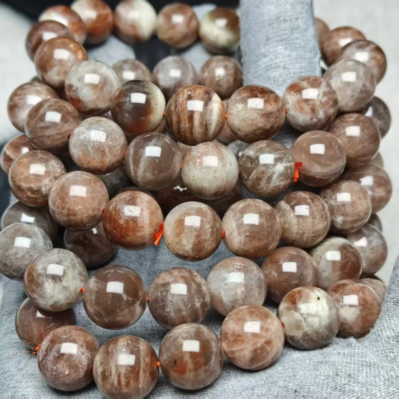 Natural A+ Sunstone Bracelet with Smooth round Beads Simple Couple Jewelry Gift Starlight Fortune Wholesale Flame