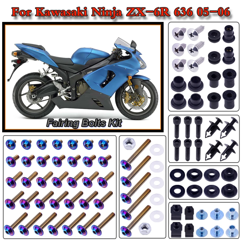 

For Kawasaki Ninja ZX-6R 636 2005-2006 Motorcycle Stainless Complete Bodywork Fairing Bolt Kit Screws Clip