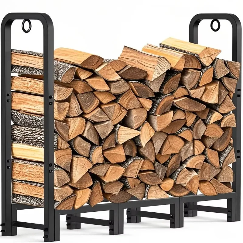 Support pour bois de chauffage robuste, support pour bûches, intérieur/extérieur, rangement en bois noir, accessoires pour outils de cheminée à domicile