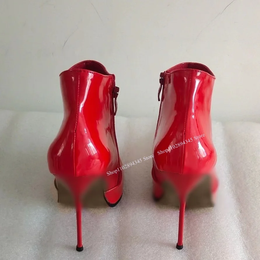 Red Patent Leather Mid Calf Zipper Boots Pointed Toe Thin High Heel Cool Fashion Sexy Winter 2024 Woman Shoes Zapatillas Mujer