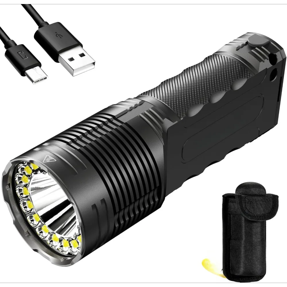 20,000 lumens USB-C rechargeable LED flashlight ‎1 Lithium Ion batteries required. (included)