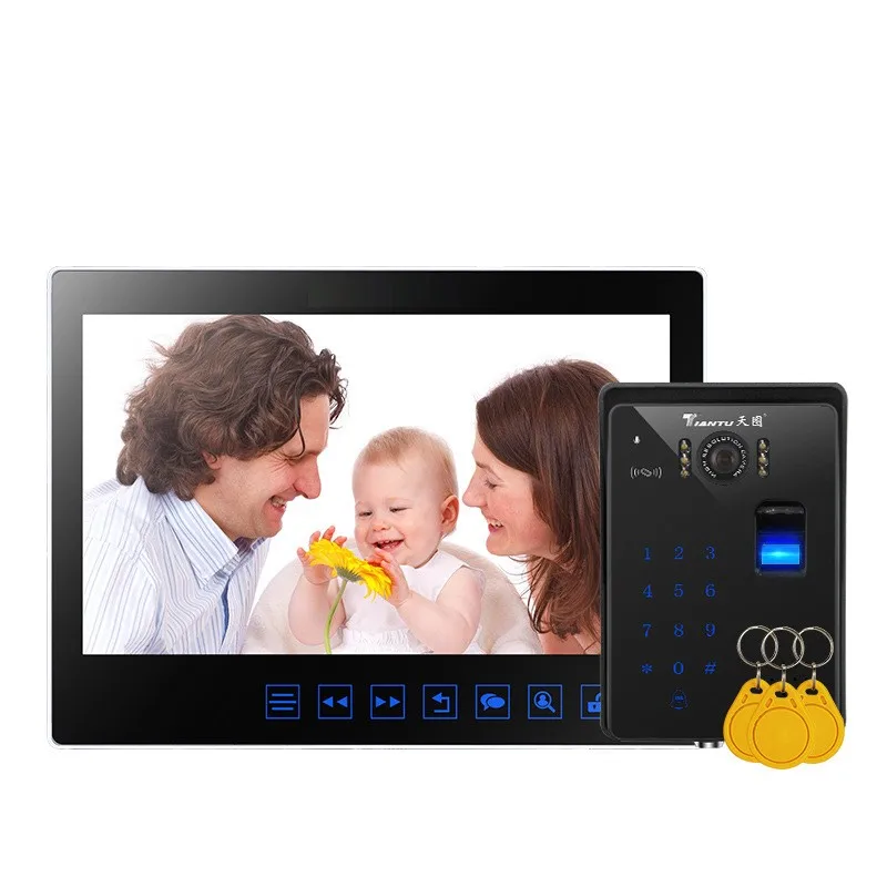 103DVR+813C Video Intercom Doorbell 10 Inch Household Wired HD Fingerprint Password Swipe Card Photo Video Access Control System