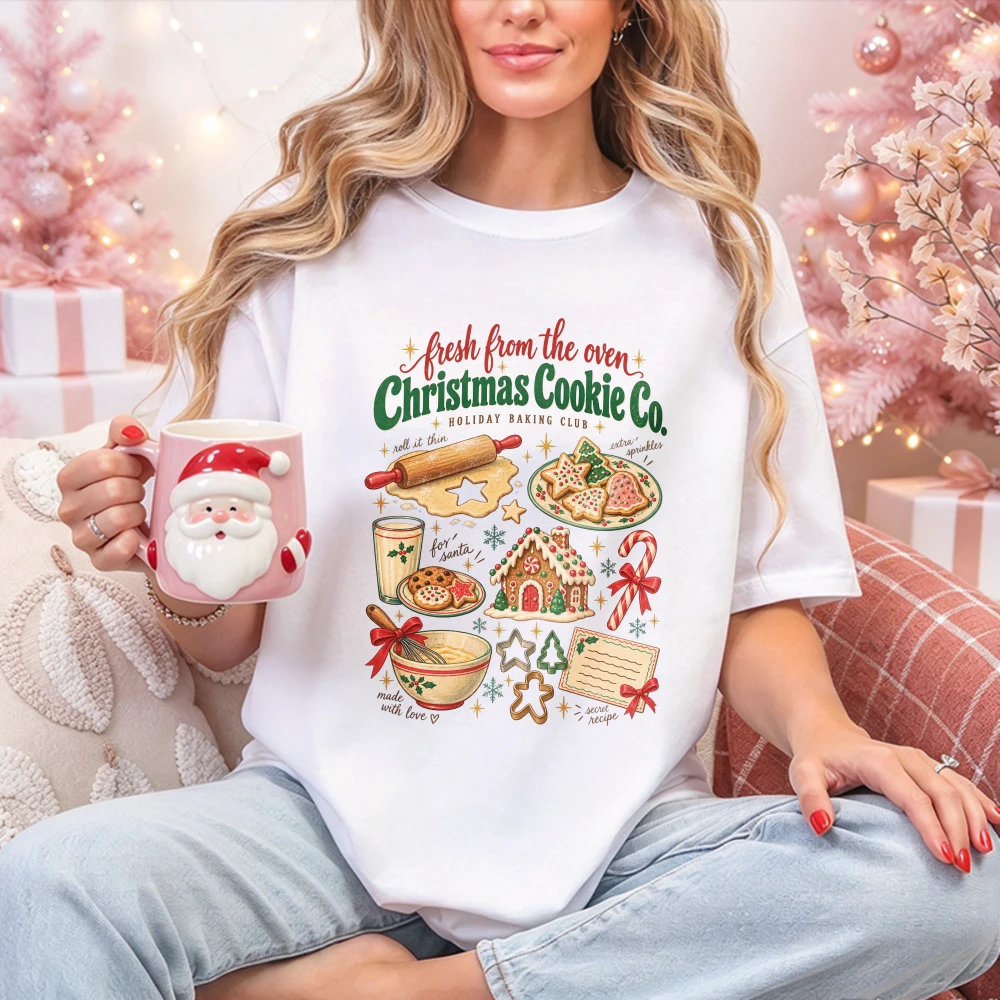 Fresh From The Oven Christmas Cookie Co Graphic T-Shirt Gingerbread House Rolling Pin Baking Candy Cane Baking Print Casual Tees