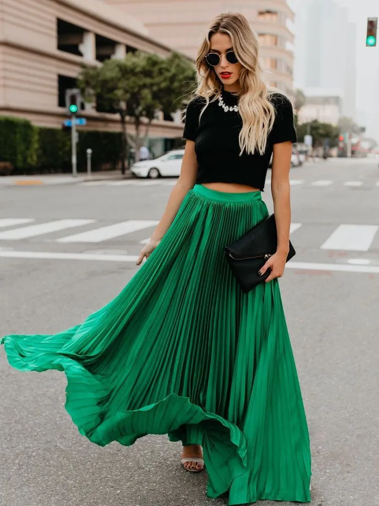 Saia Midi Psada de Cintura Alta Estilo Rainha Mágica Plus Size Moda Fena Saia Longa de Cor Sólida Estilo de Rua